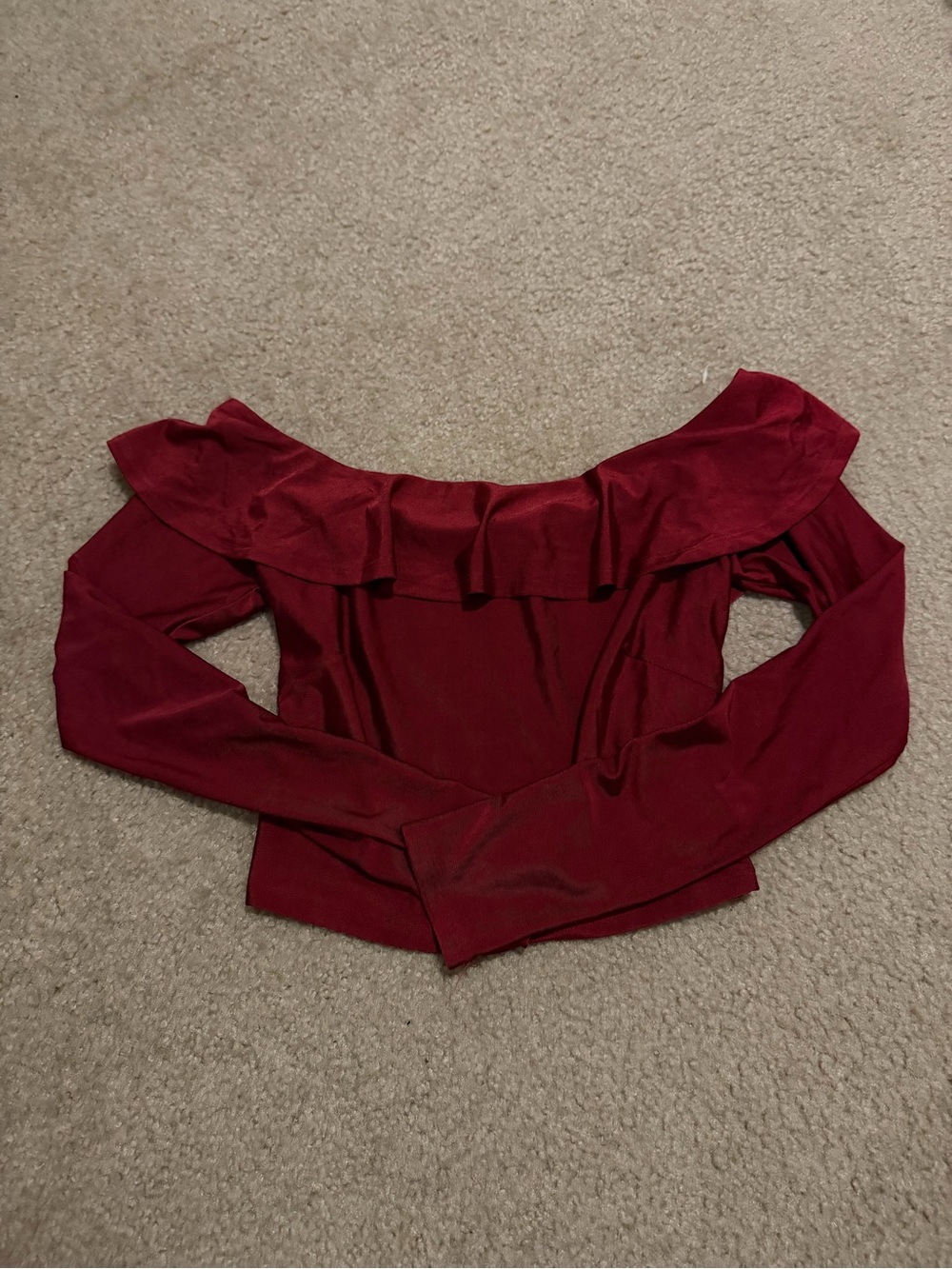 Forever 21 Off-Shoulder Ruffle Long Sleeve Top - Burgundy